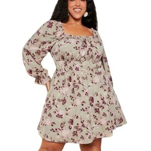 Sage Floral Square-Neck Dress